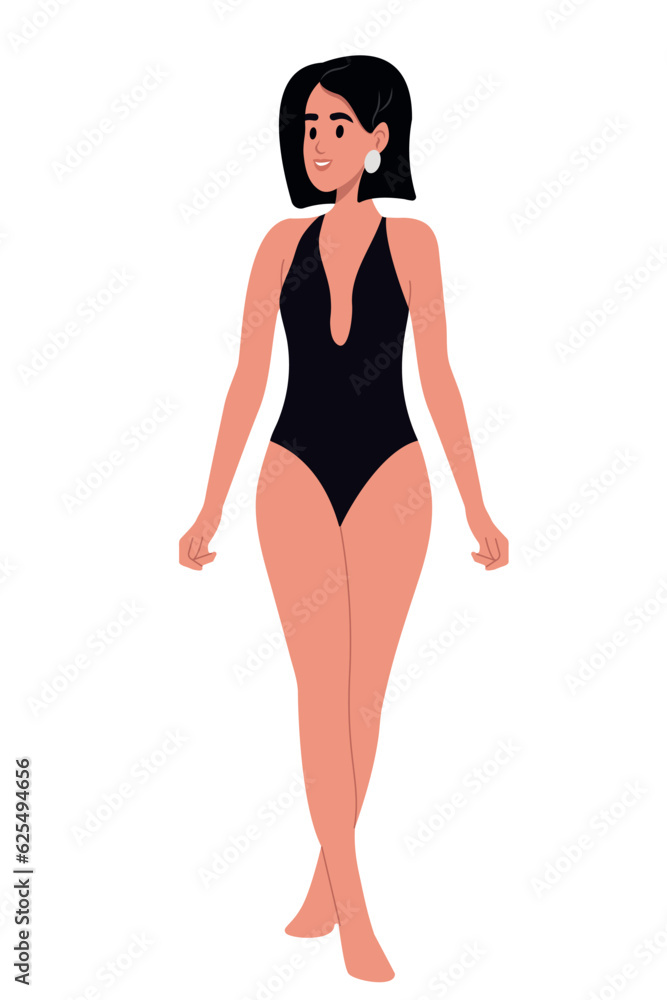Slim woman standing in a swimsuit. Summer vacation. Beautiful sexy girl in swimsuit. Slim woman standing in a swimsuit. Summer vacation. Beautiful sexy girl in swimsuit.