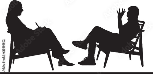 Silhouette Vector Illustration: Woman Press Reporter Interviewing Corporate Businessman, Woman Reporter Interviewing Business Professional