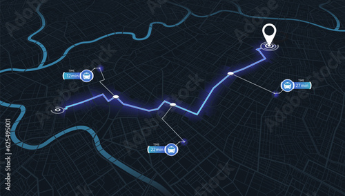 Isometric Gps map navigation to own house. City top view. View from above the map. Detailed view of city. Decorative graphic tourist map. Abstract transportation background. Vector, illustration.