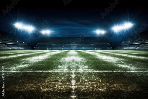 Stadium Floodlights Illuminate Football Field: Embracing Sportsmanship and Team Spirit, generative AI