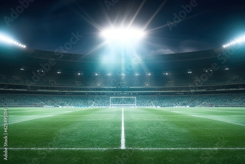 Action-Packed Football Game: Stadium Floodlights Illuminate the Field with Sportsmanship and Team Spirit, generative AI