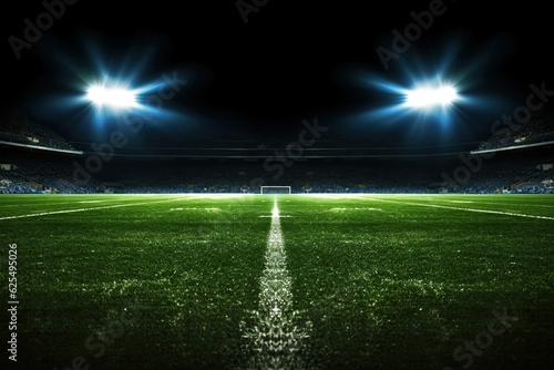Sportsmanship and Team Spirit Shine under Stadium Floodlights on the Football Field Background, generative AI