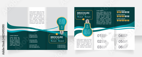 Electric power smart consumption trifold brochure template design. Zig-zag folded leaflet set with copy space for text. 3 panel flyers. Calibri Regular, Montserrat Medium fonts used