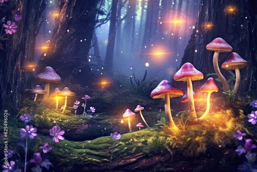 Enchanted Forest: Glowing Mushrooms, Sparkling Fireflies & Whispers of Enchantment, generative AI