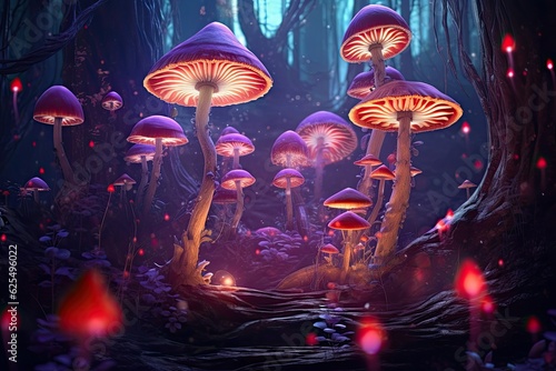 Enchanted Forest  Glowing Mushrooms  Ethereal Creatures  and Mystical Realm - A Magical Background  generative AI