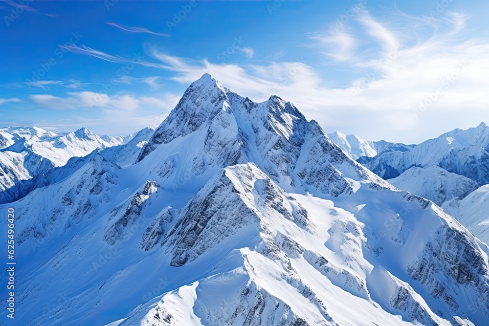 Snow-Capped Mountain Peaks: Majestic Background of Alpine Grandeur, generative AI