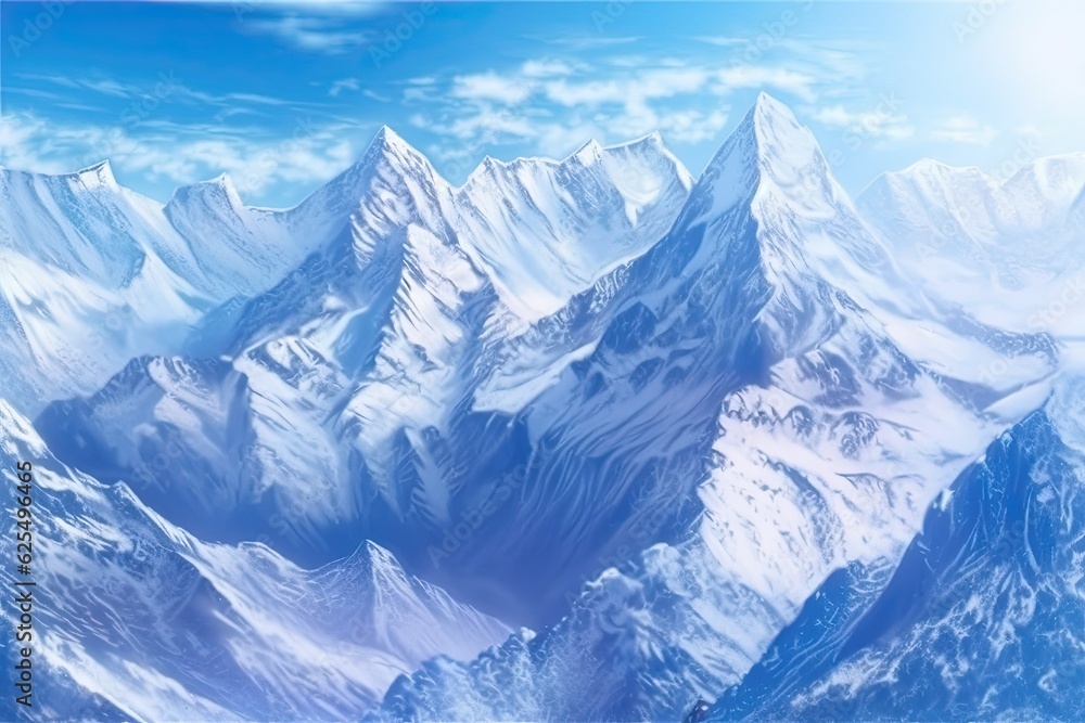 Alpine Beauty: Majestic Peaks and Pristine Snow in a Snowy Mountain Range, generative AI