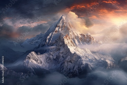 Alpine Majesty  Snowy Mountain Peaks Piercing Through the Clouds - Majestic Background  generative AI
