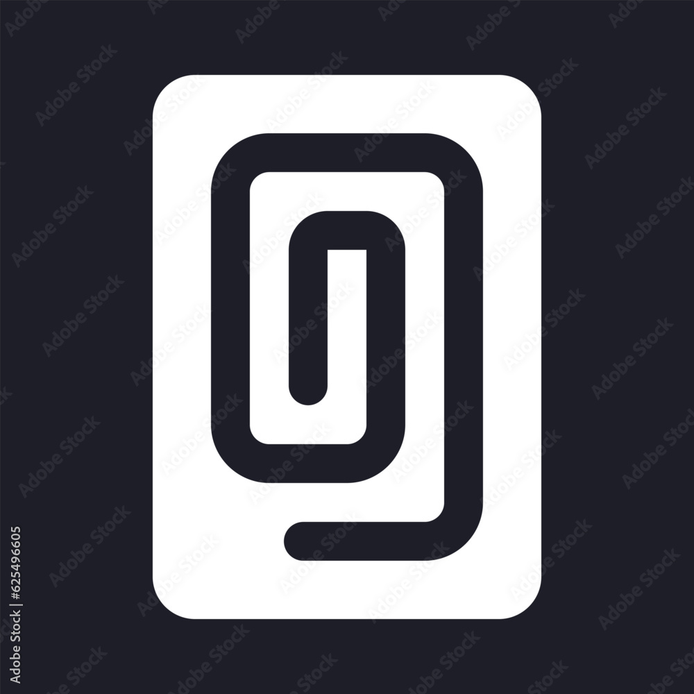 Paperclip dark mode glyph ui icon. Attach document and file. User interface design. White silhouette symbol on black space. Solid pictogram for web, mobile. Vector isolated illustration Paperclip dark mode glyph ui icon. Attach document and file. User interface design. White silhouette symbol on black space. Solid pictogram for web, mobile. Vector isolated illustration