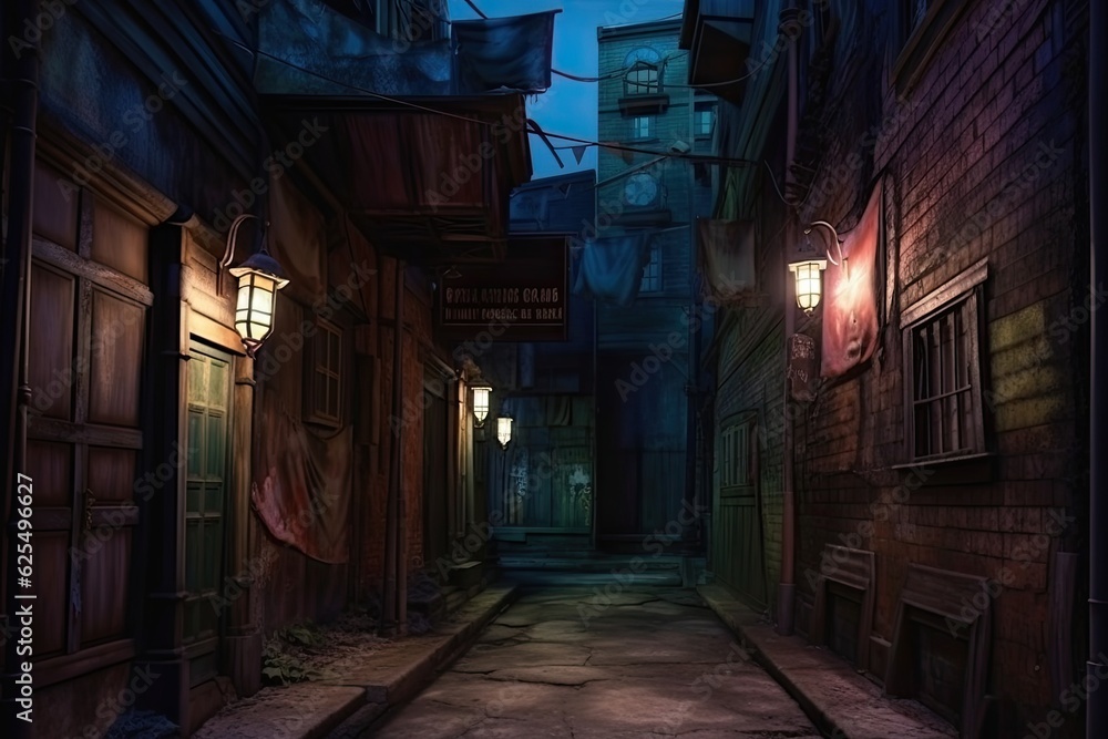 Soft Streetlamp Glow: Unveiling the Intrigue and Suspense of a Mysterious Shadowy Alleyway, generative AI