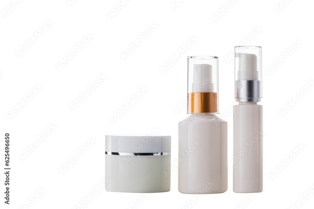 Set of cosmetic bottles isolated on white background.
