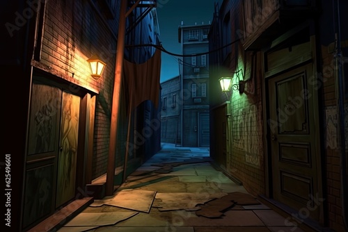 Soft Streetlamp Glow  Intrigue and Suspense in a Shadowy Alleyway  generative AI