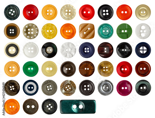Set of buttons for clothes isolated on white background.