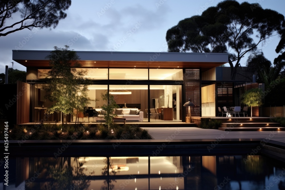 Obraz premium Modern Australian houses have new lighting designs for the evening.