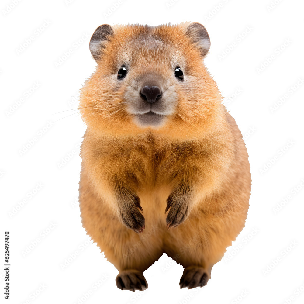 Obraz premium Quokka looking forward full body shot on transparent background cutout - Generative AI