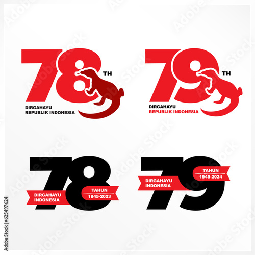 Anniversary Logo of Republic of Indonesia Independence. 78 and 79 Years of Independence of Republic of Indonesia