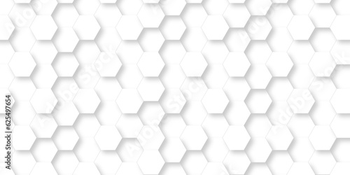 Fototapeta Naklejka Na Ścianę i Meble -  Seamless pattern with hexagons. 3d Hexagonal structure futuristic white background and Embossed Hexagon , honeycomb white Background ,light and shadow ,Vector.	
