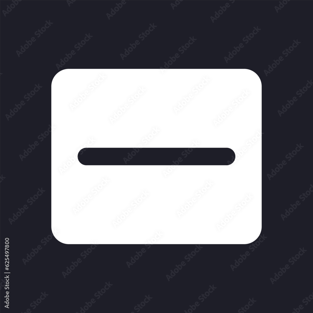Minus dark mode glyph ui icon. Delete from chat. Subtraction sign. User interface design. White silhouette symbol on black space. Solid pictogram for web, mobile. Vector isolated illustration Minus dark mode glyph ui icon. Delete from chat. Subtraction sign. User interface design. White silhouette symbol on black space. Solid pictogram for web, mobile. Vector isolated illustration