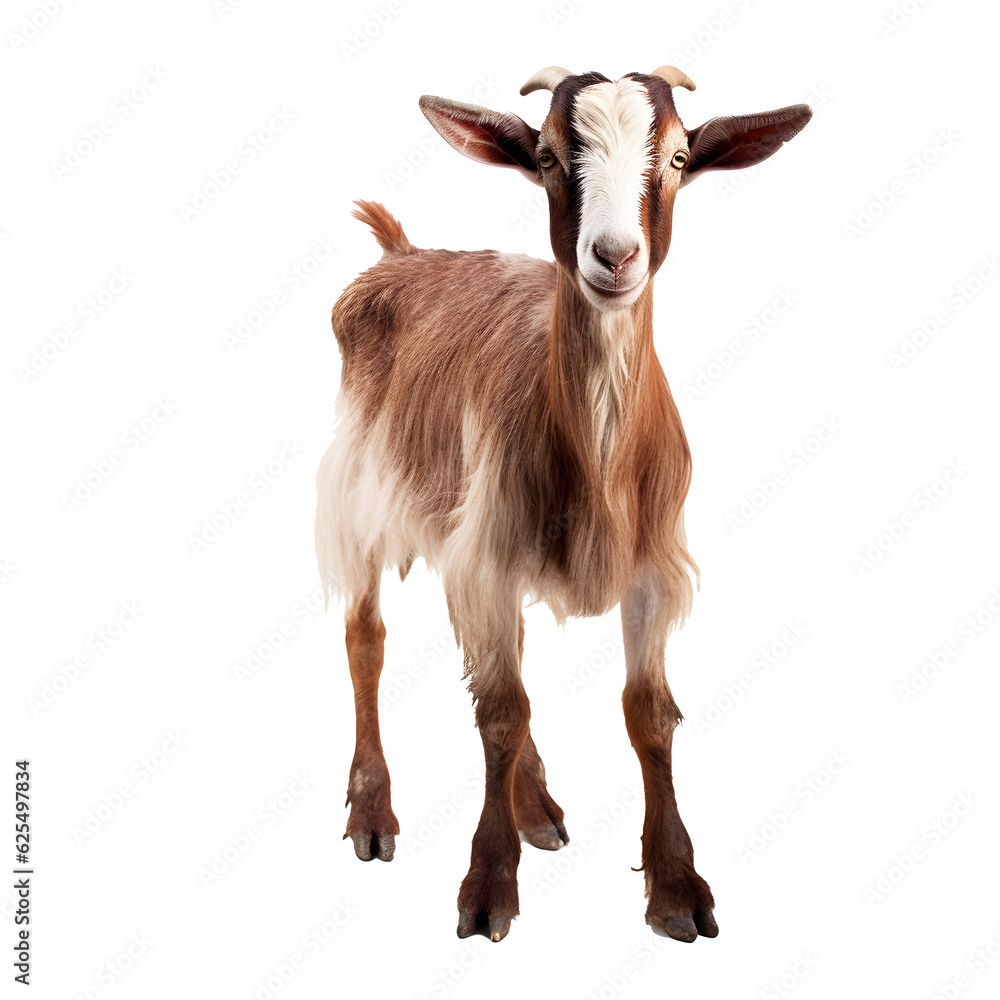 Goat looking forward full body shot on transparent background cutout - Generative AI Goat looking forward full body shot on transparent background cutout - Generative AI