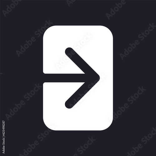 Logout dark mode glyph ui icon. Finish session. Messenger security. User interface design. White silhouette symbol on black space. Solid pictogram for web, mobile. Vector isolated illustration