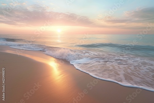 Coastal Serenity  Tranquil Beach at Dawn with Gentle Waves and Soft Sand  generative AI