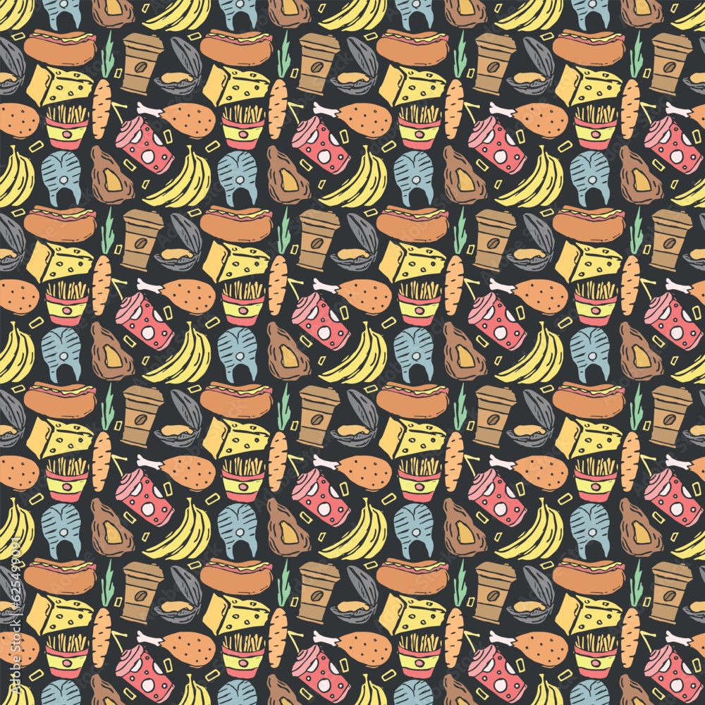 Seamless food pattern. Doodle food background