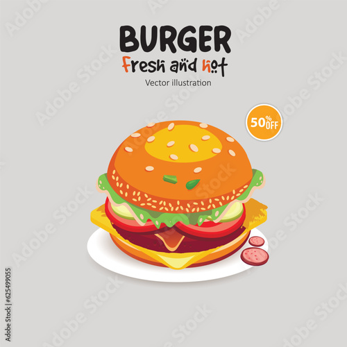 burger and fries illustrations