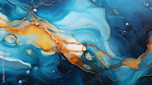 Acrylic Pour Marble Background: Blue and Brown Mixture Painted Color with Fluid Art Marble Glitter and Alcohol Ink Marbling - Wavy Flow for Ceramic Tile Surface