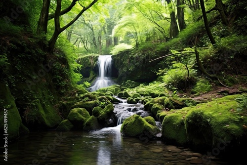 Natural Harmony  Serene Forest Waterfall in Tranquil Setting  generative AI