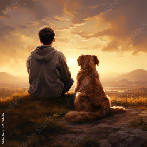 Loyal and obedient dog sitting patiently beside its owner, looking up with unwavering loyalty and a wagging tail, exemplifying the deep bond between humans and their canine companions © Thilo