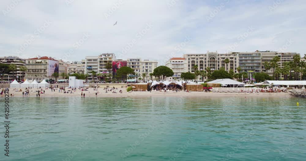 Tropical Cannes, Mediterranean Beaches in Summer on the Cote d'Azur French Riviera Coastline - Aerial Tropical Cannes, Mediterranean Beaches in Summer on the Cote d'Azur French Riviera Coastline - Aerial