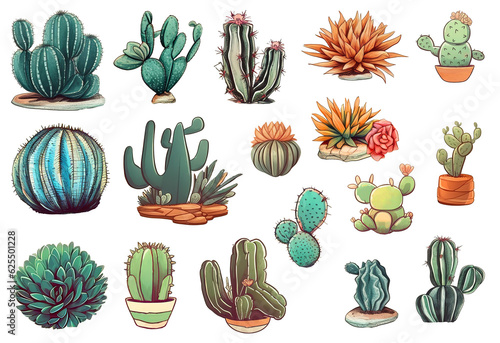 Cactus stickers on a transparent background