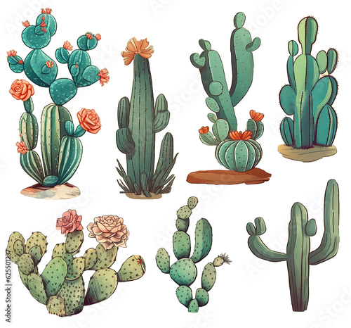 Cactus stickers on a transparent background