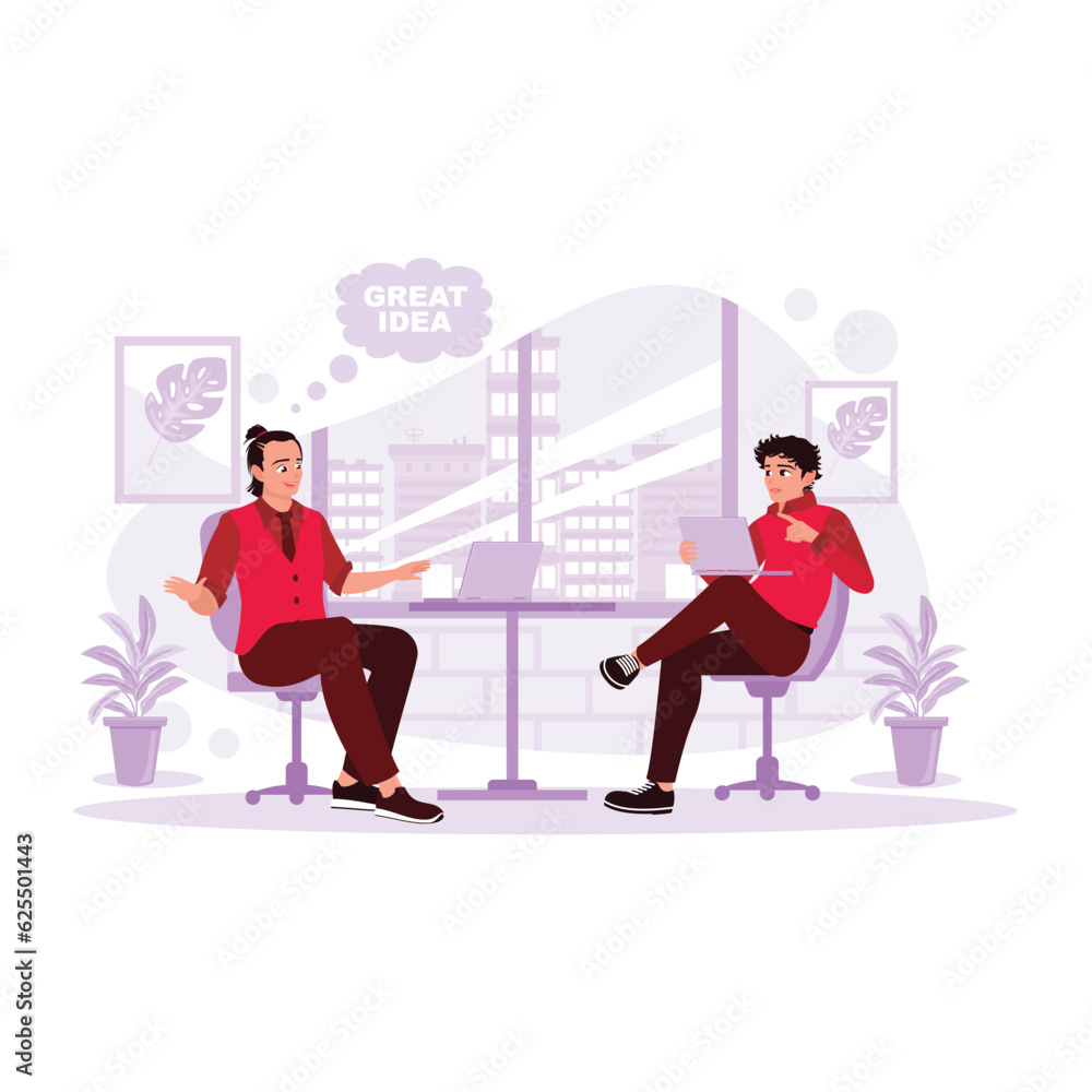 Obraz premium Mature business people are sitting together discussing business information using digital tablets. Trend Modern vector flat illustration.