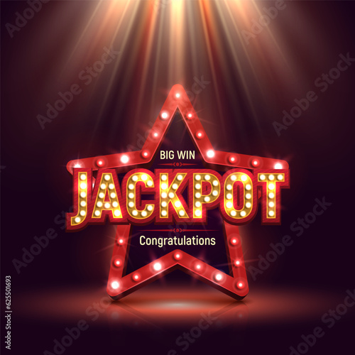 Shining sign Jackpot with retro star on a bright background. Vector illustration.