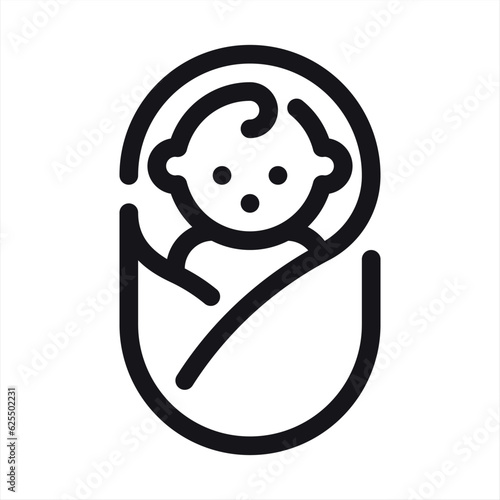 baby icon, a sleeping baby vector.Baby, swaddling clothe icon. Simple line, outline vector elements of child for ui and ux, website or mobile application