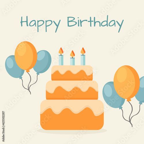 Birthday card with birthday cake and balloons