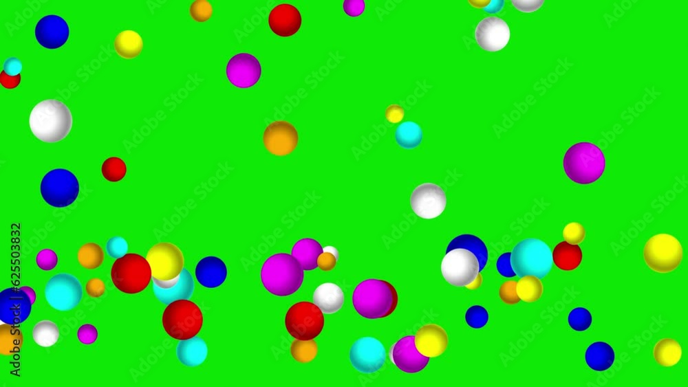 Falling colorful spheres motion graphics with green screen background