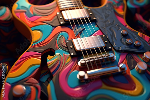 Close-up of a beautifully painted electric guitar, music concept illustratio