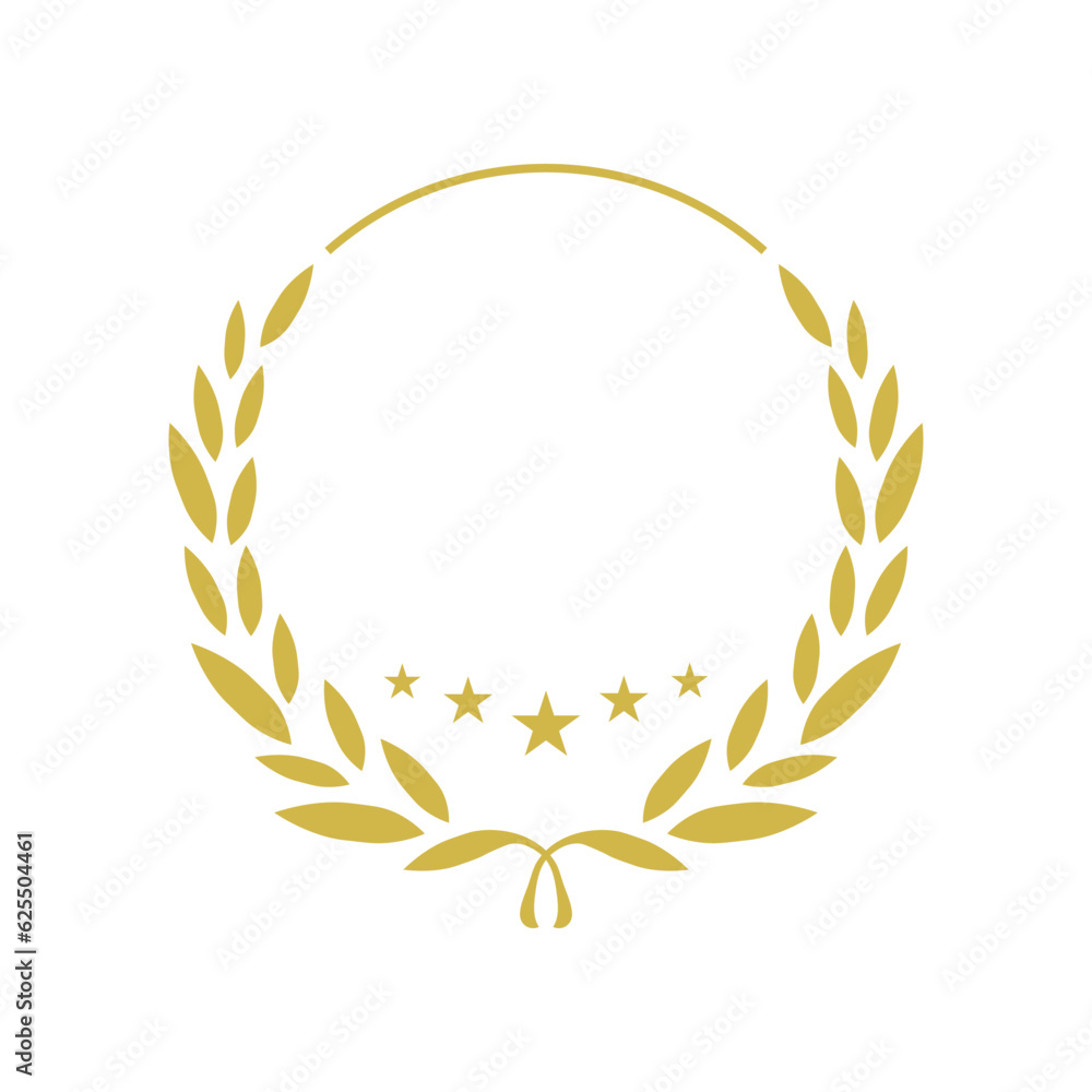Golden laurel wreath round stamp frame vector design. Isolated outline illustration. Editable guarantee badge template. Approved seal with copy space. Decorative sticker border on white background