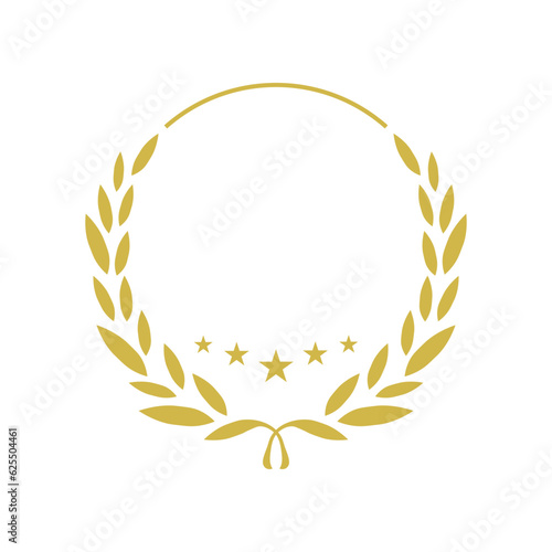 Golden laurel wreath round stamp frame vector design. Isolated outline illustration. Editable guarantee badge template. Approved seal with copy space. Decorative sticker border on white background