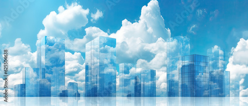 Reflective skyscrapers ,blue sky and clouds office building , Glass skyscrapers inscribed illustration banner.