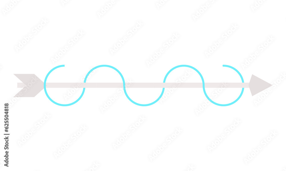 Arrow entwined with wavy line vector design element. Abstract customizable symbol for infographic with blank copy space. Editable shape for instructional graphics. Visual data presentation component