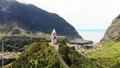 Wallpaper Mural Drone turns around church on top of a hill in Madeira. Portugal. Aerial circular view Torontodigital.ca
