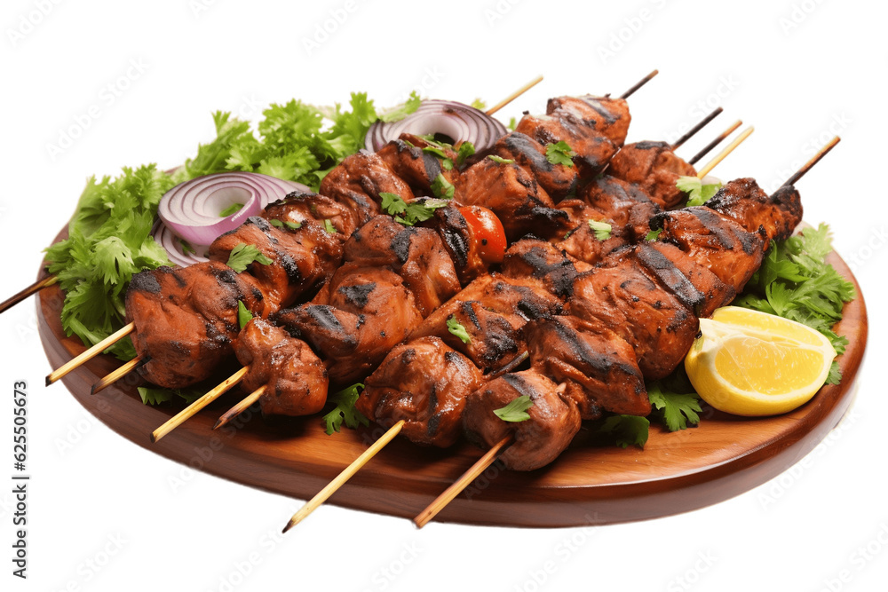 An illustration of shish kebab on a white background, Generative Ai