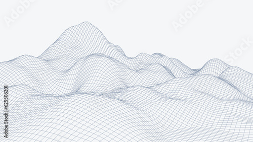 Abstract digital landscape. Wireframe landscape background. 3d futuristic vector illustration.	
