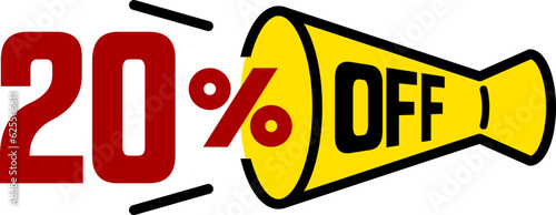 20%OFFのメガホンのアイコン（discount megaphone icon）
