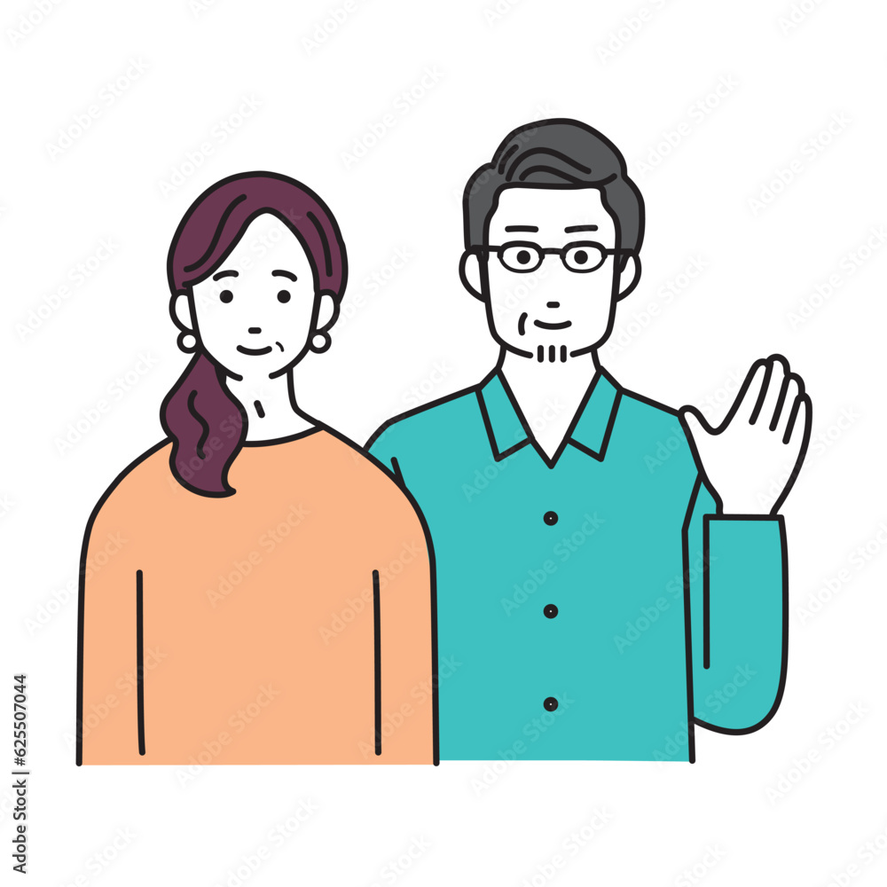 Fototapeta premium 中高年男女のシンプルなイラスト 