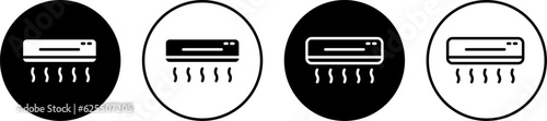 Air conditioner vector icon set. Heating and cooling appliance symbol in circle