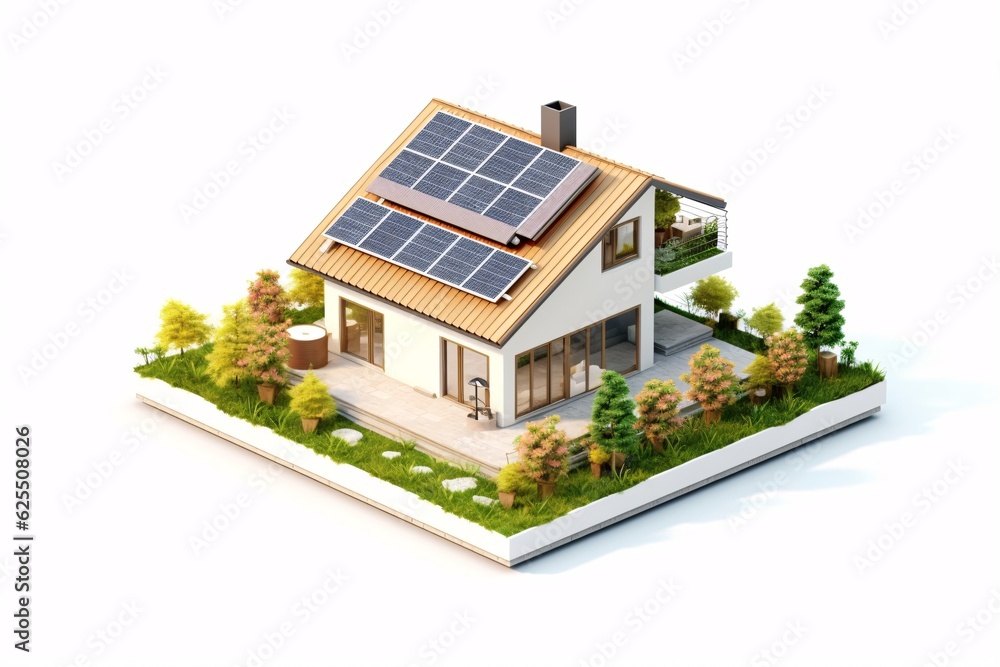3d model, layout of an eco-friendly, energy-efficient house. Energy Efficient House. Renewable energy concept. Selective focus. Generative AI technology. 3d model, layout of an eco-friendly, energy-efficient house. Energy Efficient House. Renewable energy concept. Selective focus. Generative AI technology.